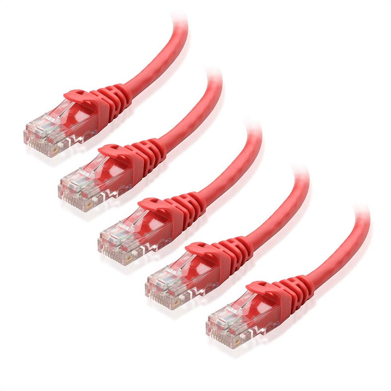 Cable Matters 10Gbps 5-Pack Snagless Short Cat 6 Ethernet Cable 1 ft (Cat6, Internet, Network) in Red - Image 1